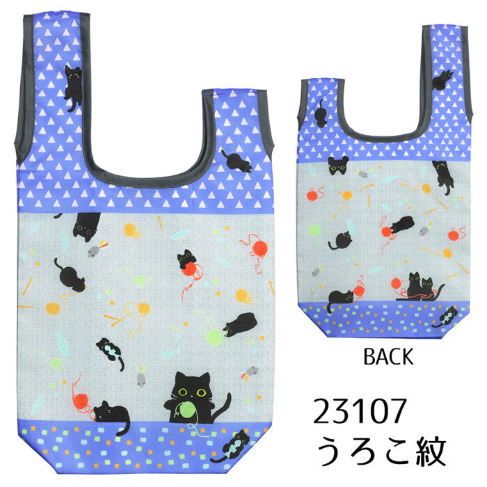 和心エコバッグ 黒猫 和柄【うろこ紋】