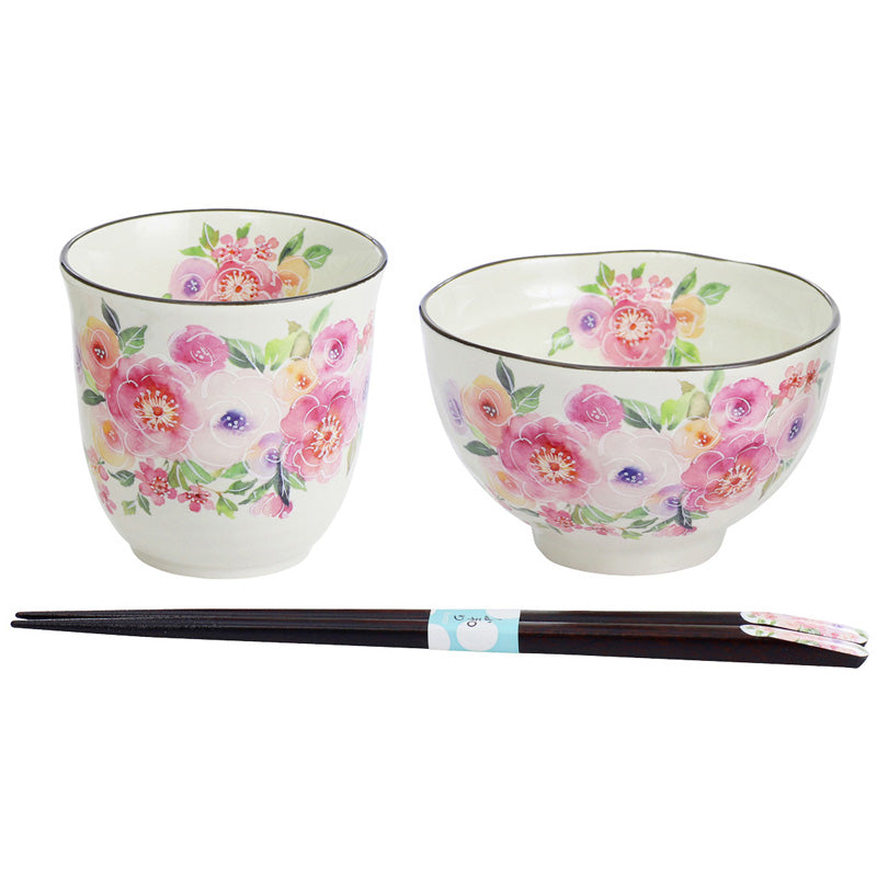 花音色 飯碗湯呑ピンク(天宝箸付)(03939) – 株式会社 セラミック藍