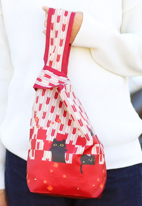 和心エコバッグ 黒猫 和柄【うろこ紋】