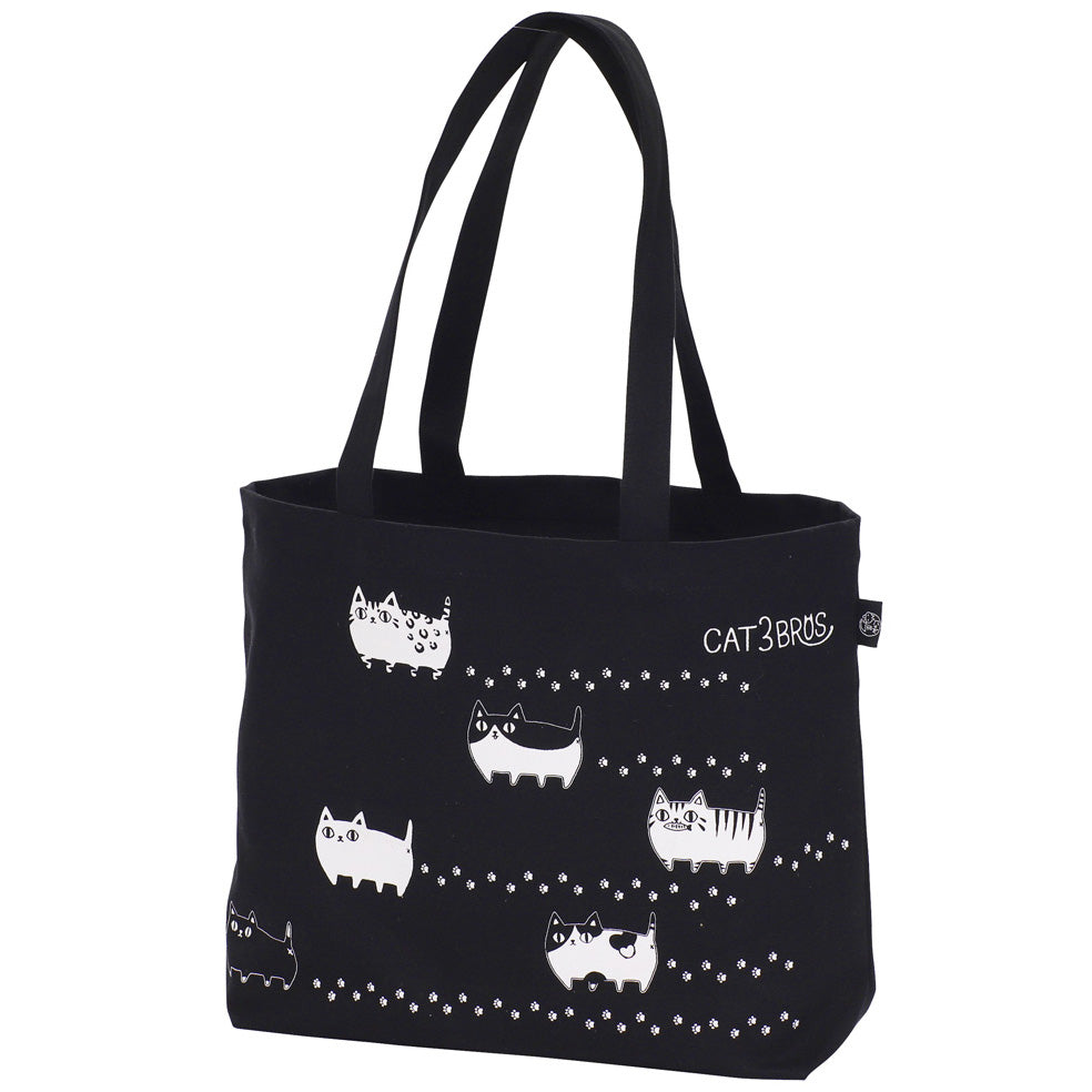 猫3兄弟 横長トートバッグ【お散歩】(23140)