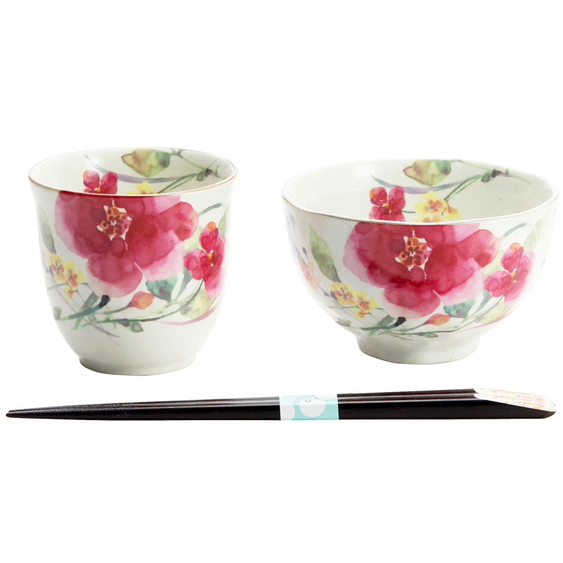 花水彩 飯碗湯呑シュウメイ菊(天宝箸付)(40483) – 株式会社