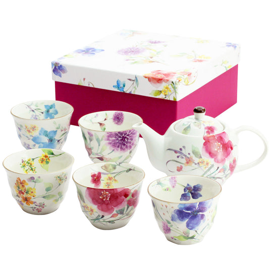 Flower watercolor 5 customers pot tea set (01823)