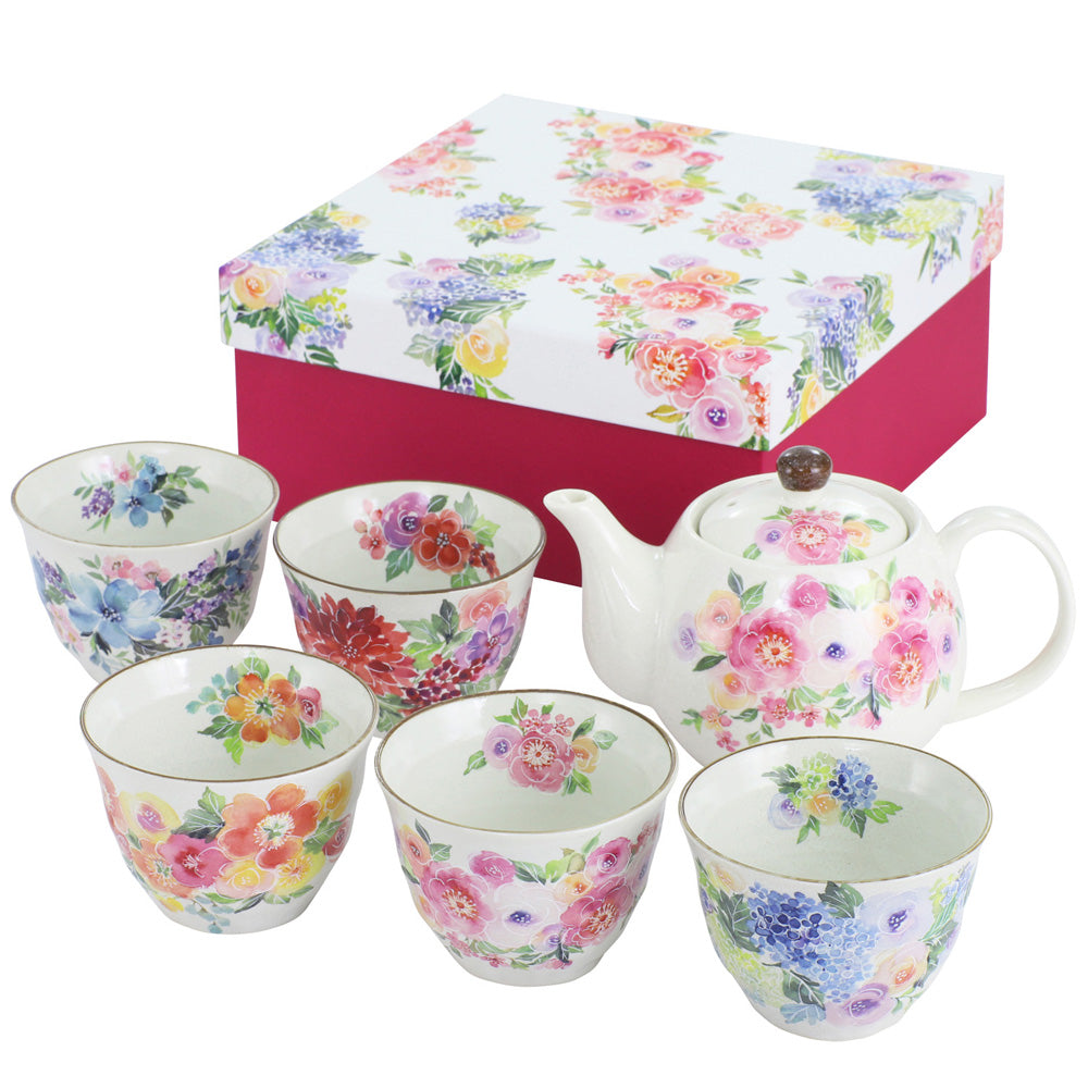 Flower tone color 5 customers pot tea set (03936)