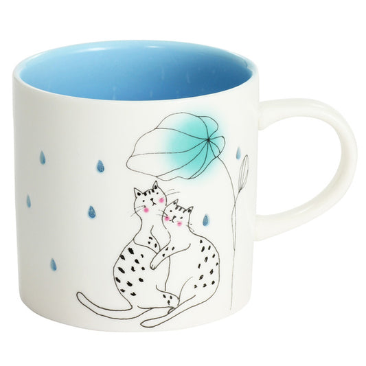 蛍彫りマグカップ　雨とネコ【透かし彫り】(23066)